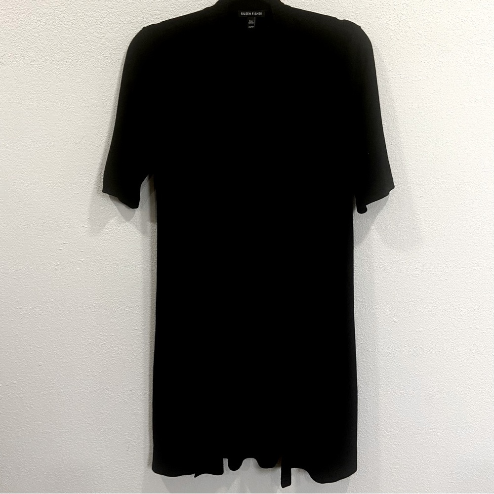 Eileen Fisher Sweater Womens XS Black Pockets Merino Wool‎ Blend Open Front